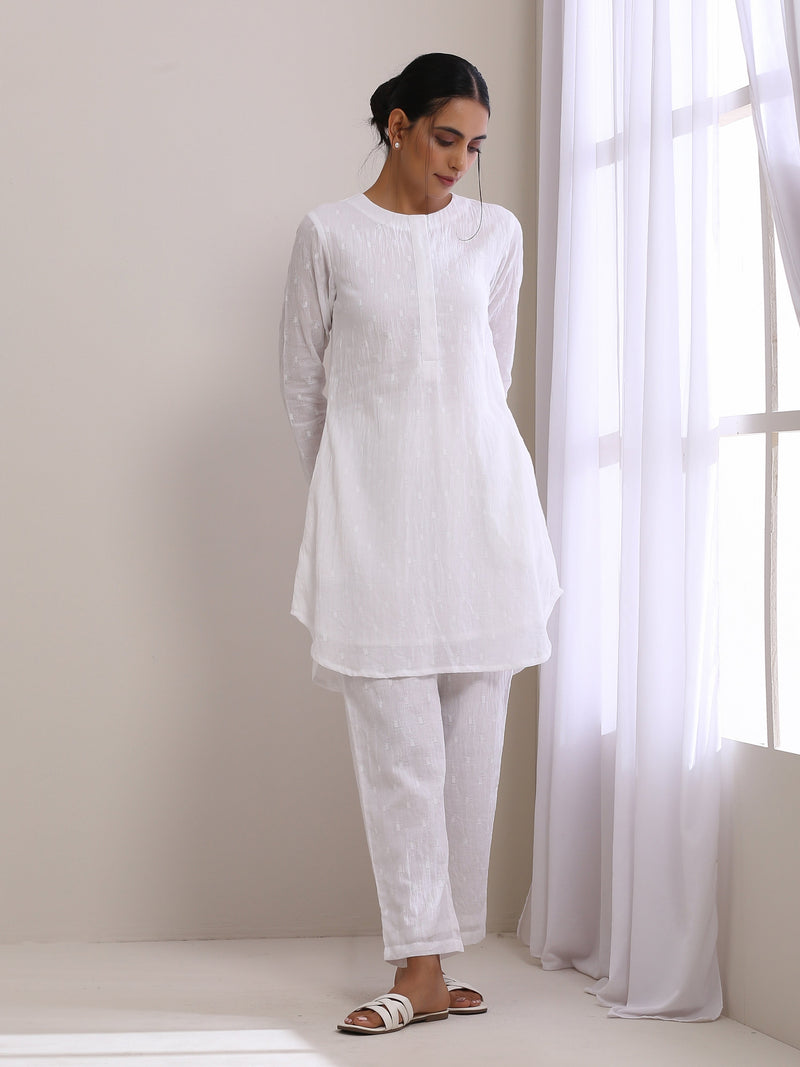 White Dobby Front Placket Co-Ord Set