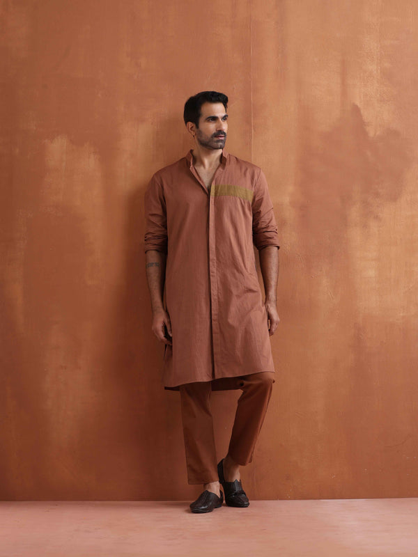 trueBrowns Men's Brown Cotton Front Open Kurta