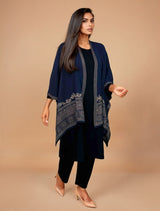 trueBrowns Blue Woollen Kaftan Cape