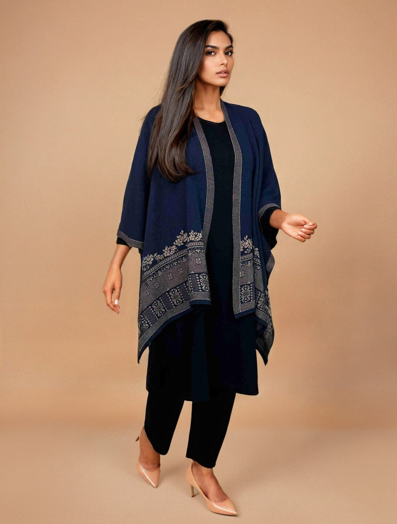 trueBrowns Blue Woollen Kaftan Cape