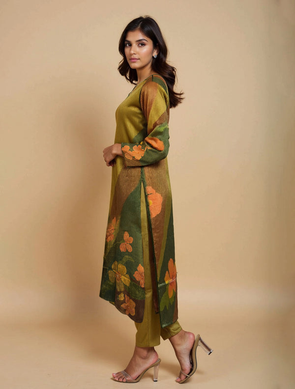 trueBrowns Multicolour Printed Straight Kurta Pant Dupatta Set