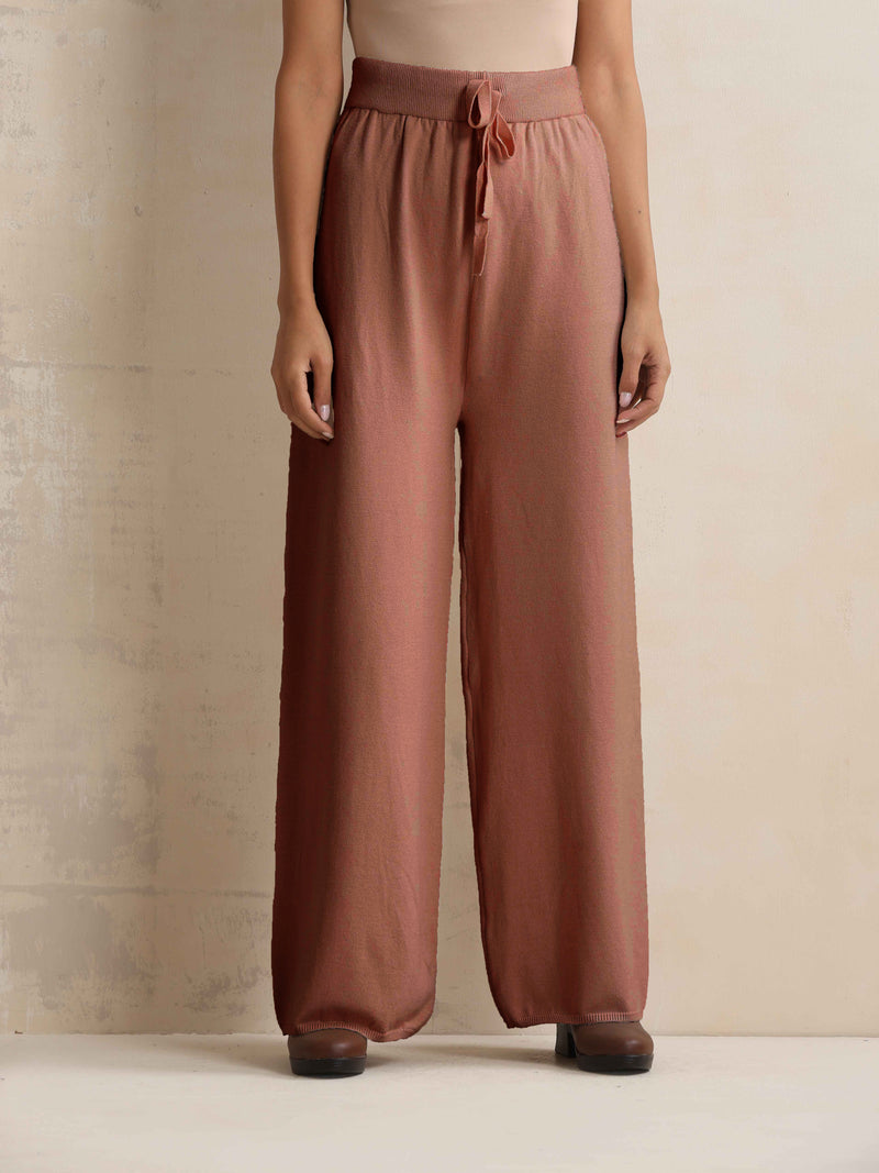 trueBrowns Peach Woollen Flared Pants