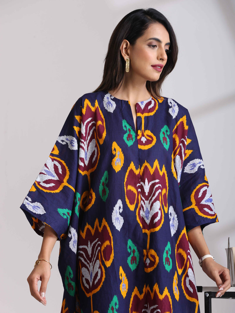 trueBrowns Purple Cotton Ikat Kaftan Co-ord Set