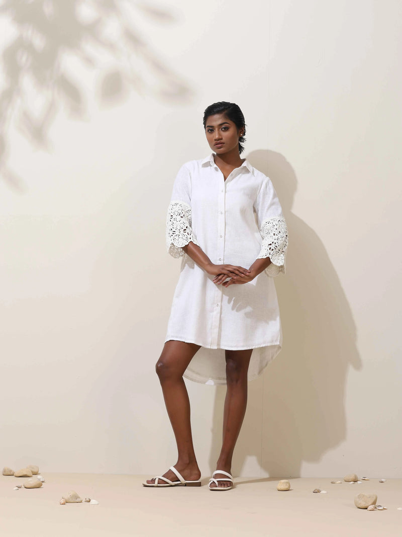 trueBrowns Neroli White Crochet Natural Cotton Short Dress