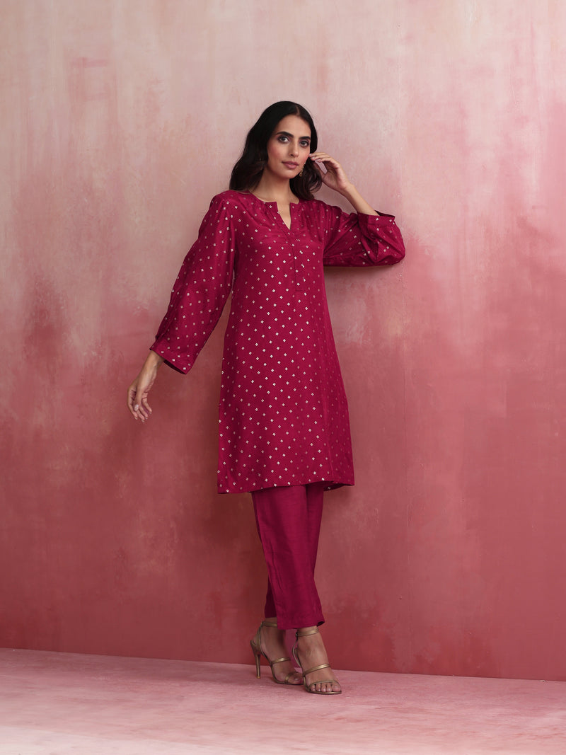 trueBrowns Pink Viscose Silk Kurta Co-ord Set