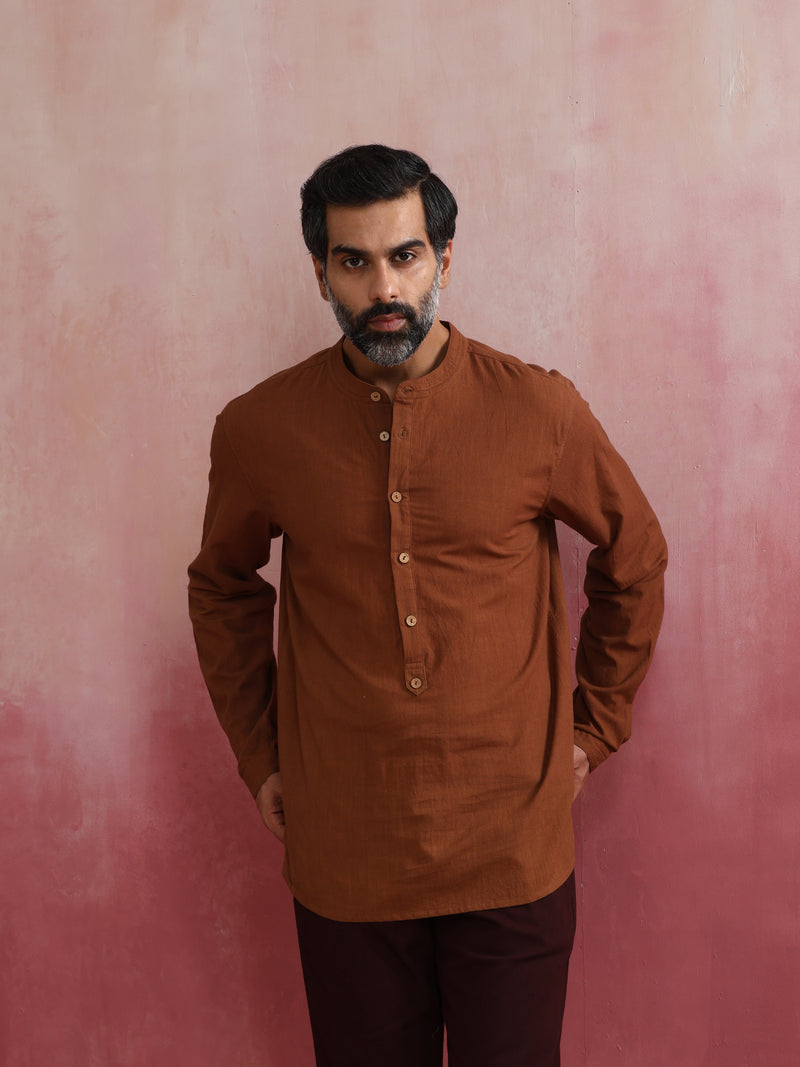 trueBrowns Men's Brown Cotton Shirt