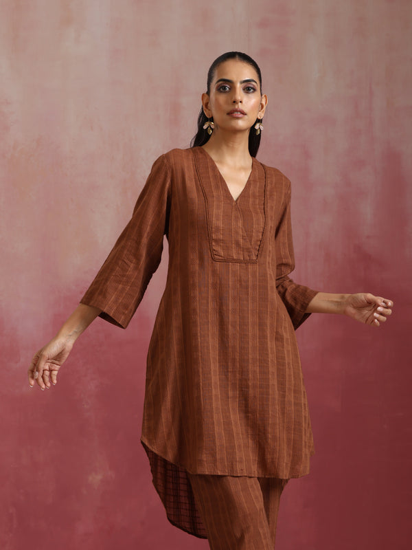 trueBrowns Brown Cotton Dobby Kurta Co-ord set