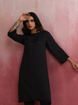 trueBrowns Black Modal Round Neck Kurta Co-ord Set