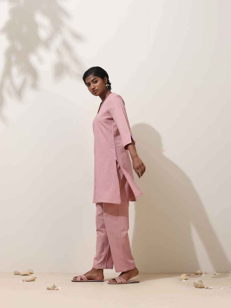 trueBrowns Lilac Cotton Linen Kurta Co-Ord Set