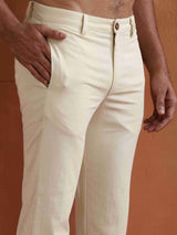 trueBrowns Men's Off White Cotton Twill Pants