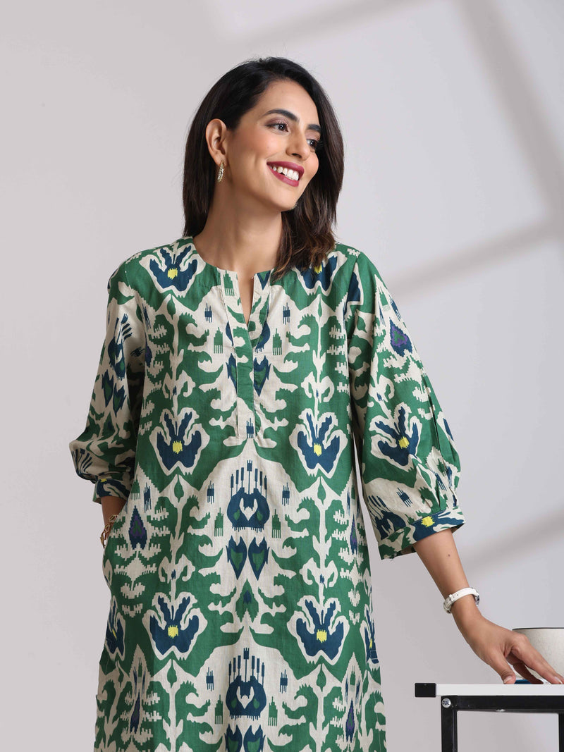 trueBrowns Green Cotton Ikat Relaxed Co-ord Set