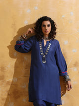 trueBrowns Blue Muslin Silk Relaxed Kurta Co-ord Set