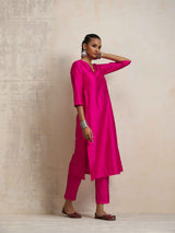 trueBrowns Pink Silk High Slit Kurta Set