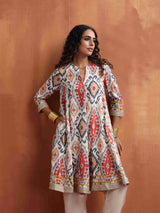 trueBrowns Off White Ikat Print Anarkali Kurta Co-ord Set