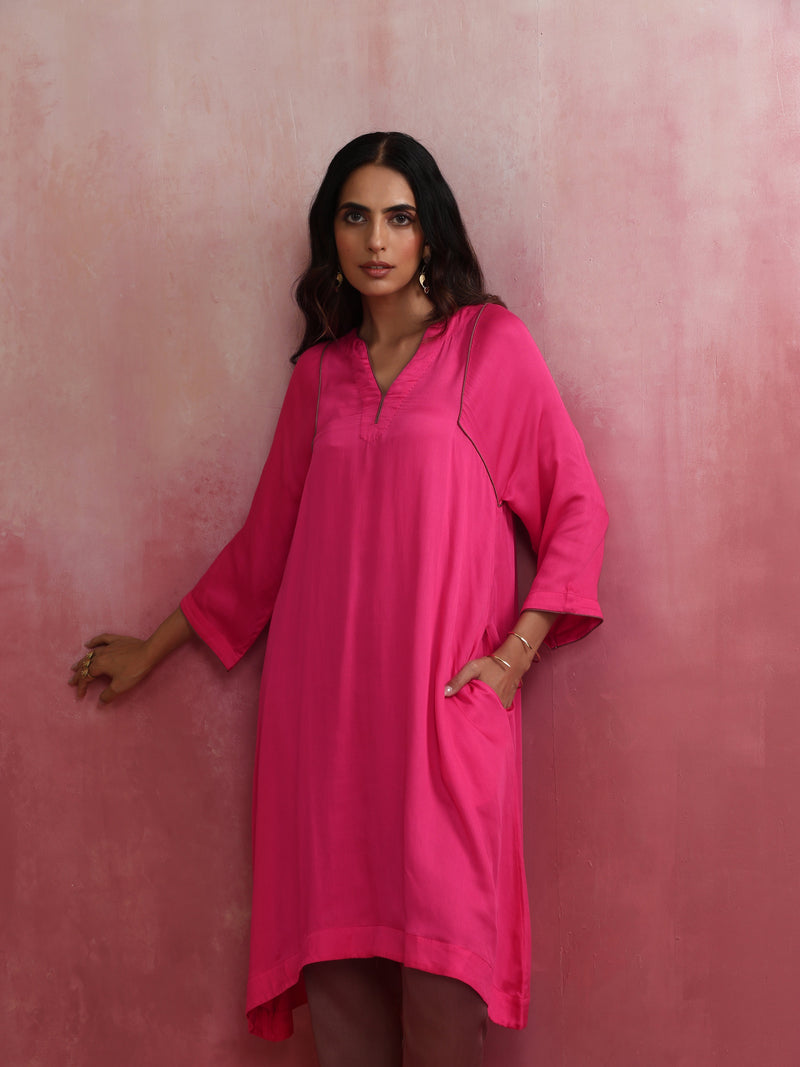 trueBrowns Pink Modal Kimono Kurta Set