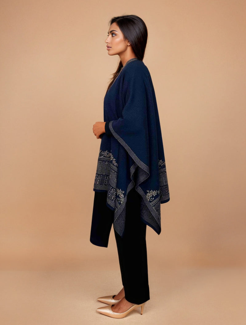 trueBrowns Blue Woollen Kaftan Cape