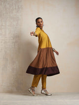 trueBrowns Gold Brown Silk A-line Kurta Set