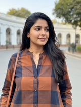 trueBrowns Brown Check Shirt Kurta