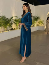 trueBrowns Blue Velvet Straight Maxi Dress