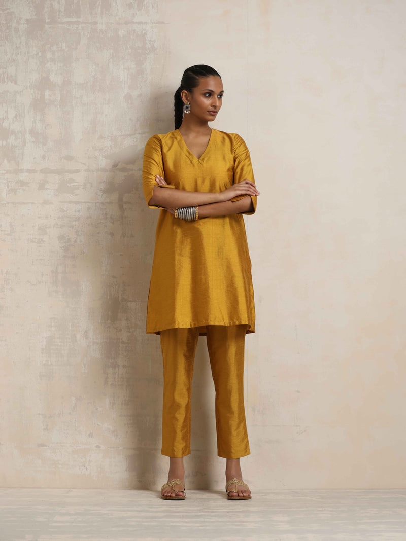 trueBrowns Gold Silk Kurta Co-ord Set