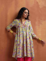 trueBrowns Yellow Print Anarkali Kurta Co-ord Set