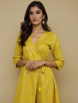  trueBrowns Lime Brocade Angrakha Kurta Set
