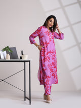 trueBrowns Purple Print Straight Kurta Set
