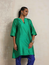 trueBrowns Bright Green Silk Kurta Co-ord Set