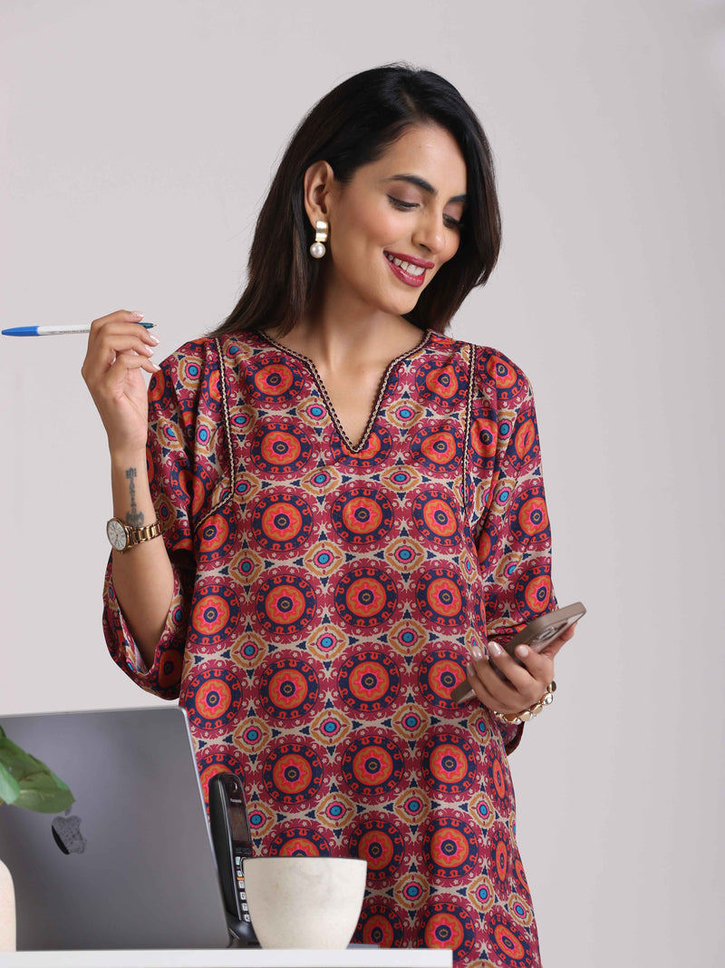 trueBrowns Beige Mandala Print Kurta Co-ord Set