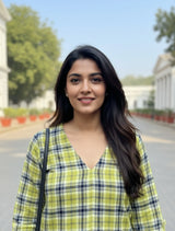 trueBrowns Lime Check High Slit Kurta