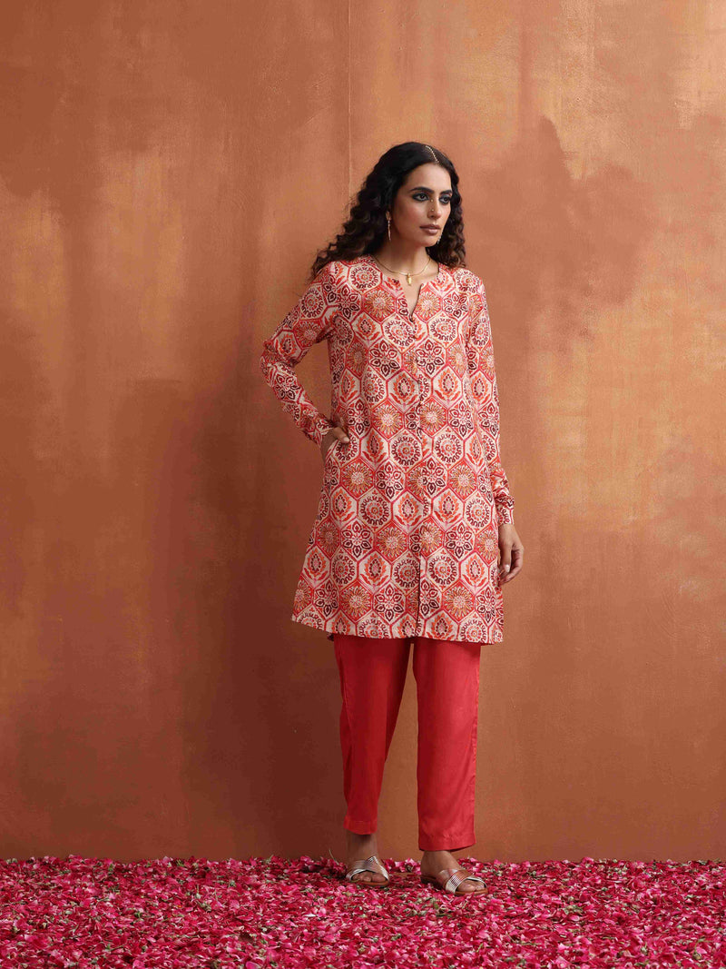 trueBrowns Beige Print Kurta Co-ord Set