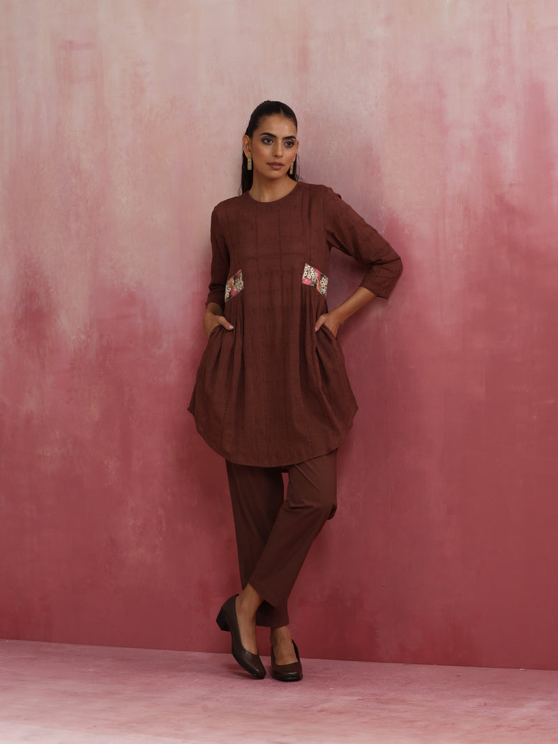 trueBrowns Brown Cotton Dobby Kurta Co-ord set