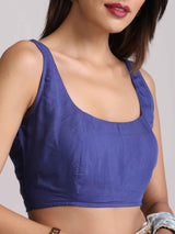 trueBrowns Blue Muslin Solid Sleeveless Blouse