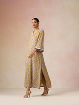 trueBrowns Light Green Lilac Print Viscose Straight Maxi Dress