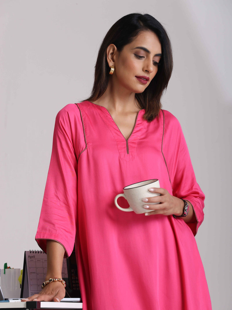 trueBrowns Pink Modal Kimono Kurta Set