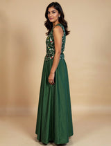 trueBrowns Green Brocade Jacket Skirt Co-ord Set