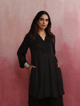 trueBrowns Black V Neck Kurta Co-ord Set