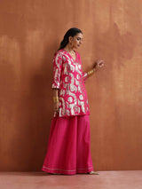 trueBrowns Pink Metallic Sharara Set