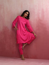 trueBrowns Pink Modal Round Neck Kurta Co-ord Set