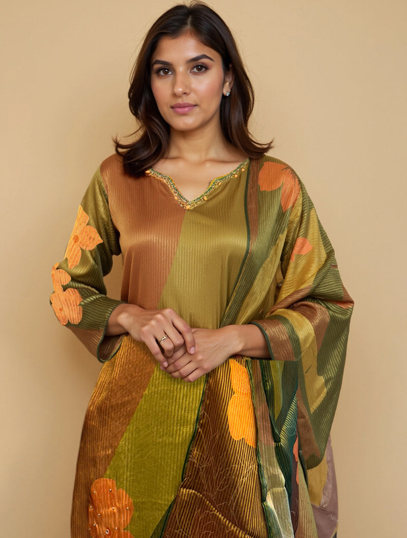 trueBrowns Multicolour Printed Straight Kurta Pant Dupatta Set