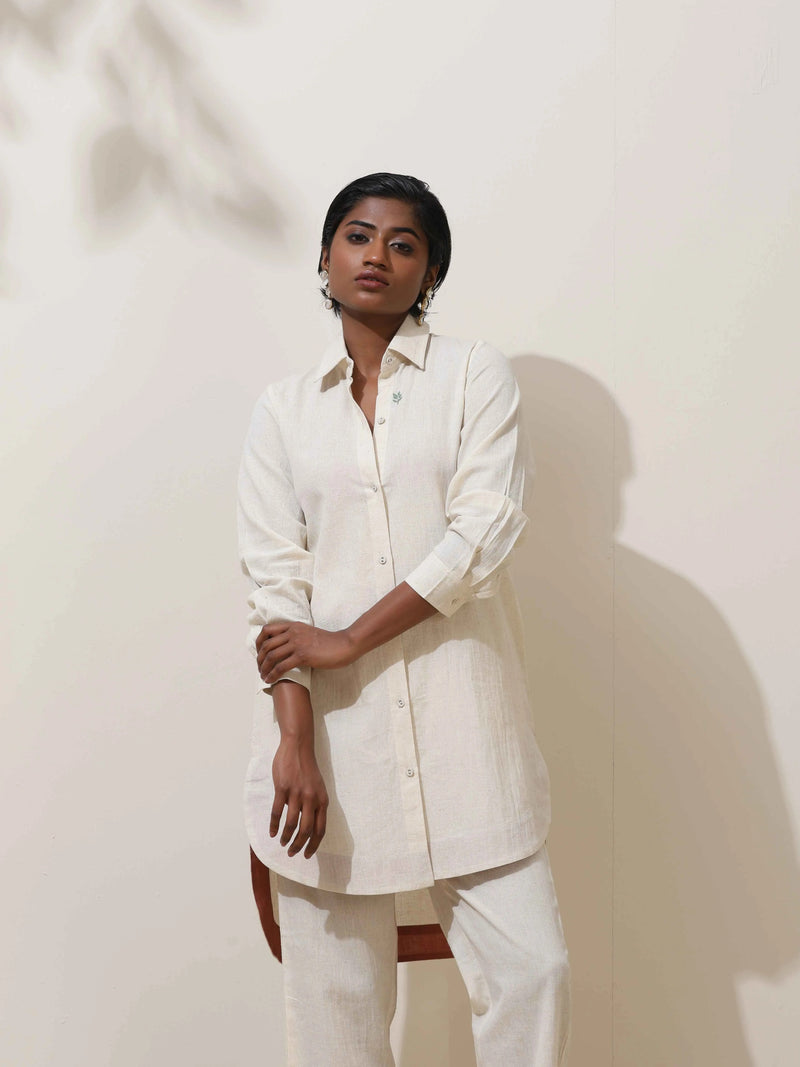 trueBrowns off white Cotton Linen Kurta Co-Ord Set