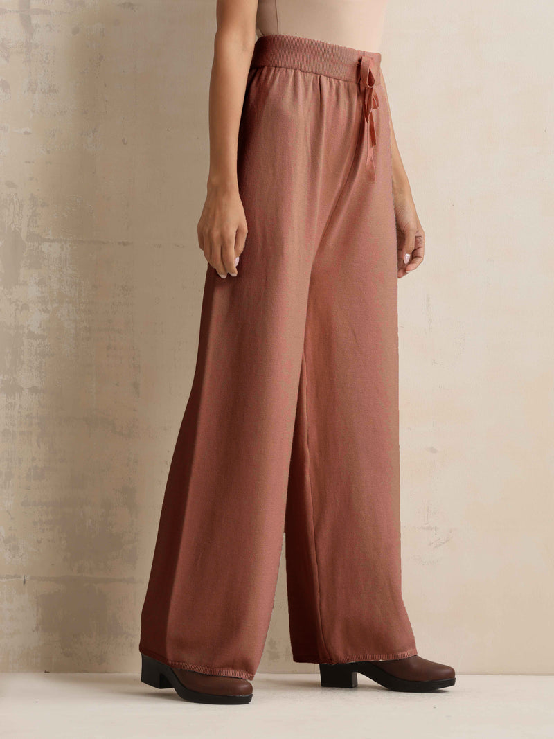 trueBrowns Peach Woollen Flared Pants