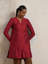 trueBrowns Red Silk Kurta Co-ord Set