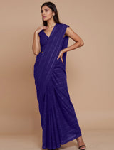 trueBrowns Purple Stripe Saree With Unstitched Blouse