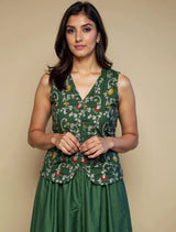 trueBrowns Green Brocade Jacket Skirt Co-ord Set