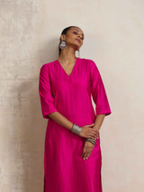 trueBrowns Pink Silk High Slit Kurta Set