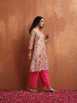 trueBrowns Orange Print Kurta Co-ord Set