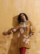 trueBrowns Mustard Rust Red Floral Print Muslin Silk Kurta Co-ord Set