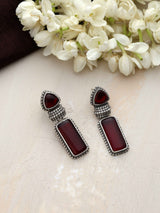 trueBrowns Silver tone Red Stone Drop Earrings