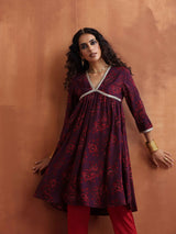 trueBrowns Purple Floral Print Anarkali Kurta Co-ord Set